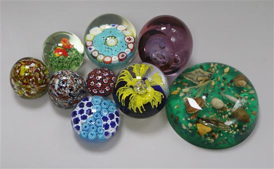 Nine assorted paperweights
